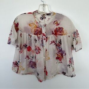 Free People Floral Blouse - Cream and Red